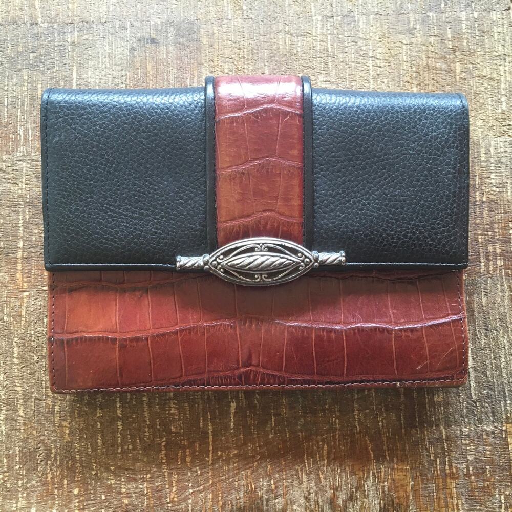 Brighton Clutch Wallet Organizer Croc Embossed Leather Vintage Retired Brown